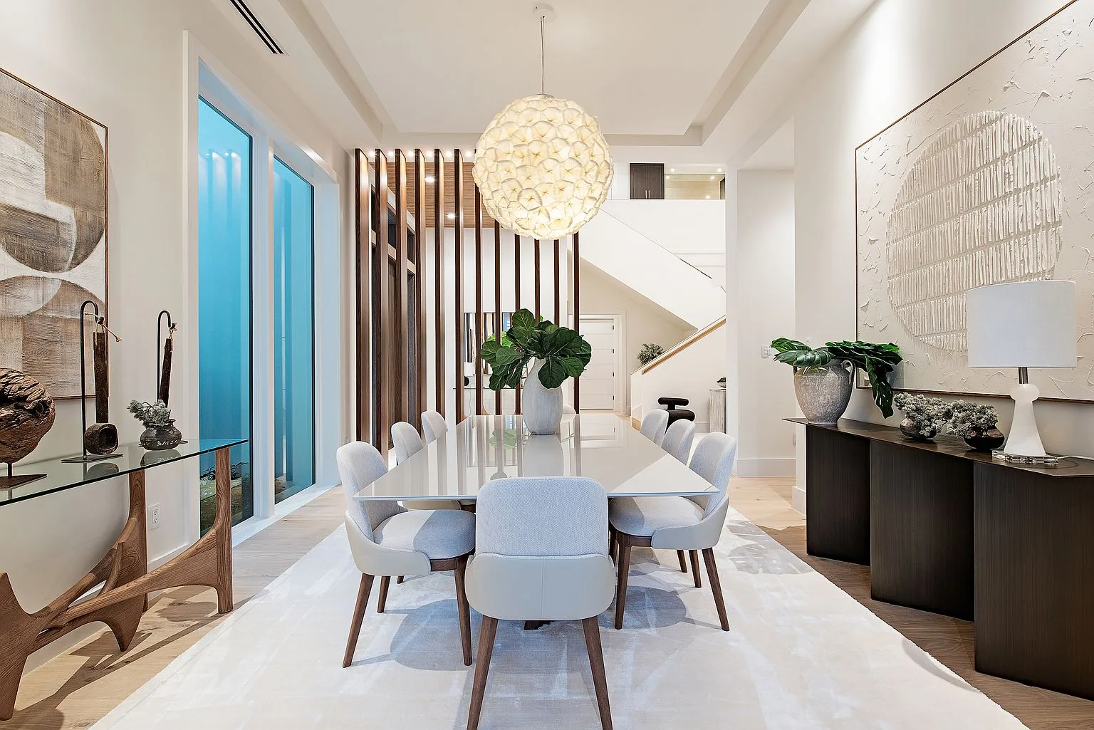 Formal dining room with capiz chandelier