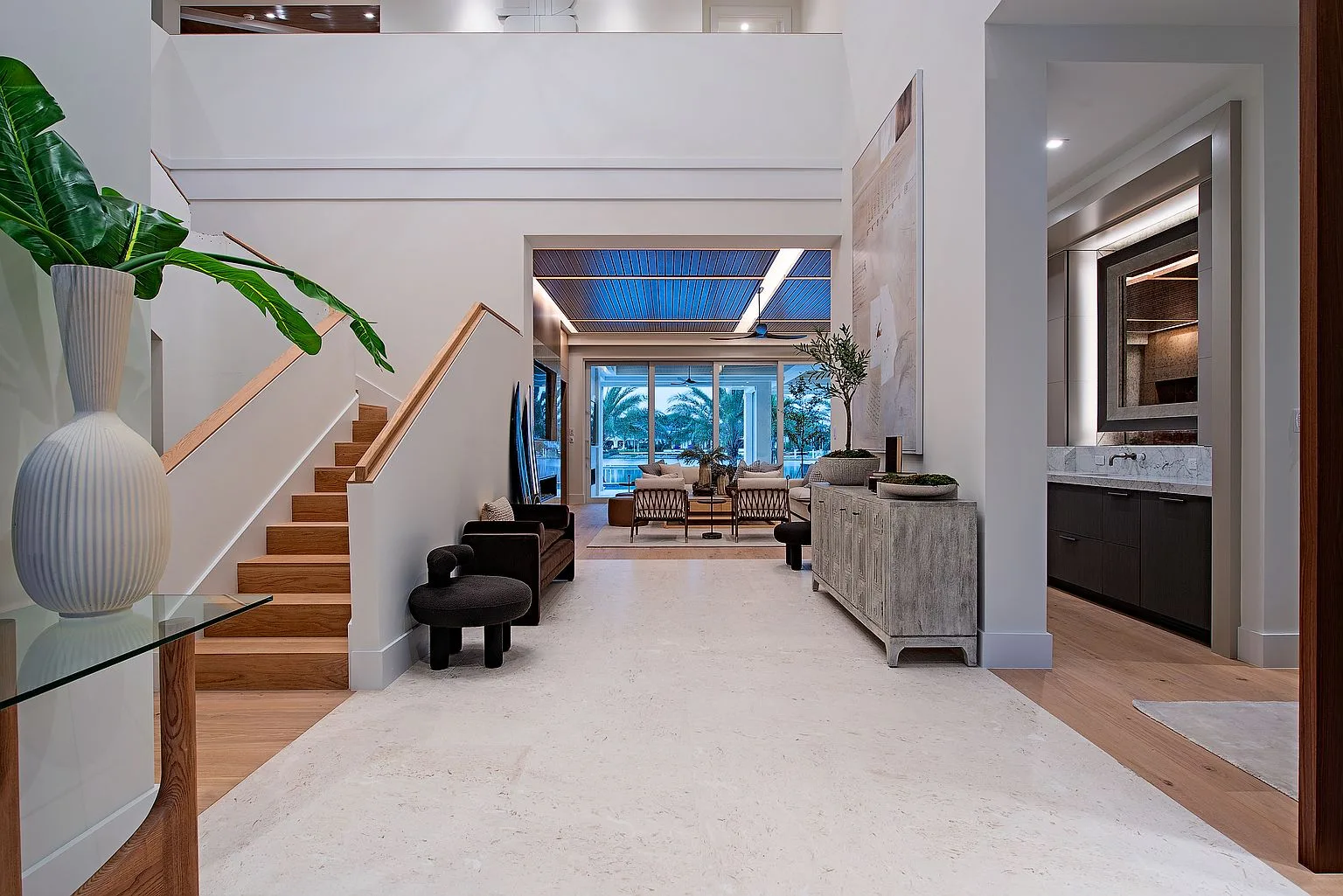 Foyer looking through to the great room and waterfront